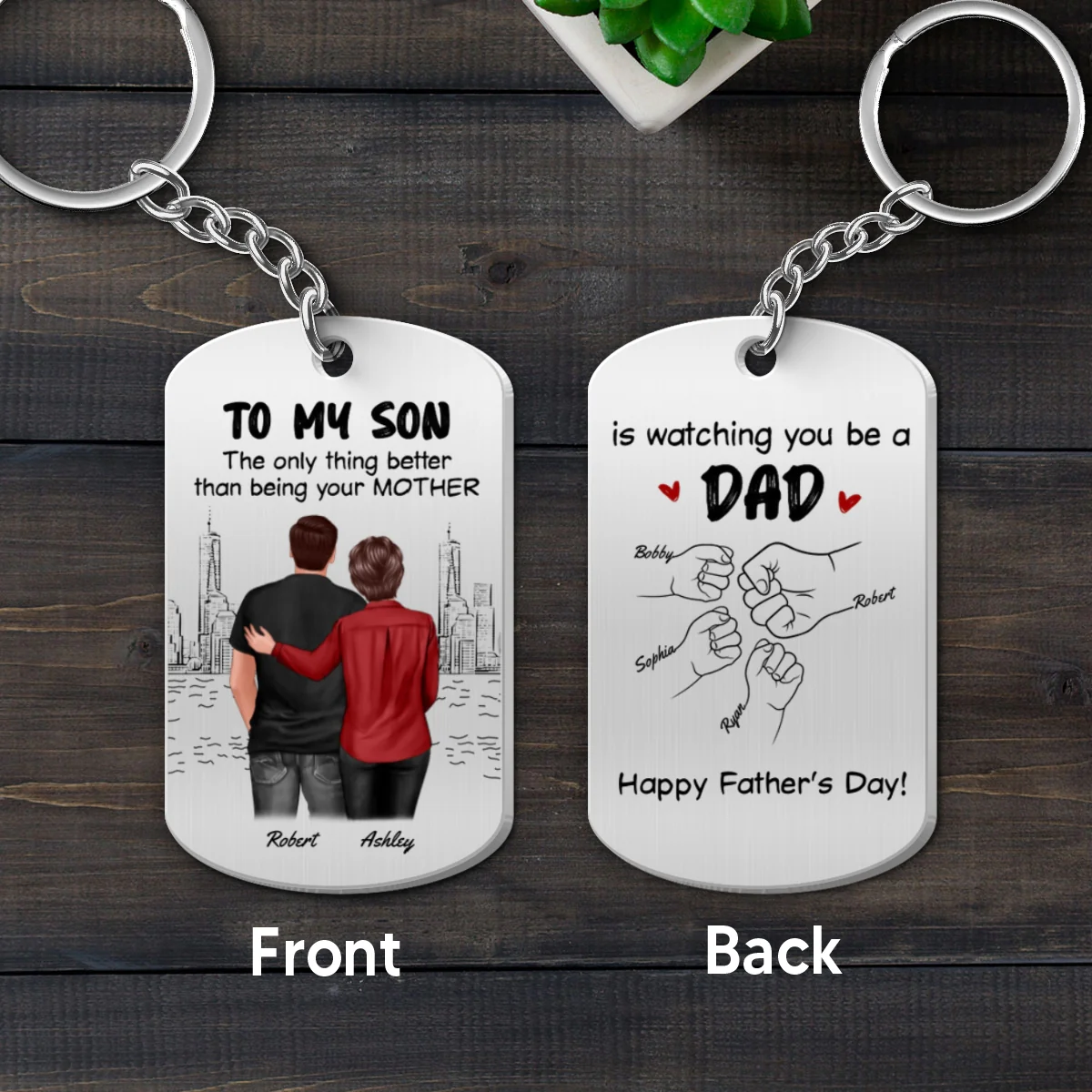 From Mom To Son Watching You Be A Dad Personalized Metal Keychain, Gift For Son - Image 5