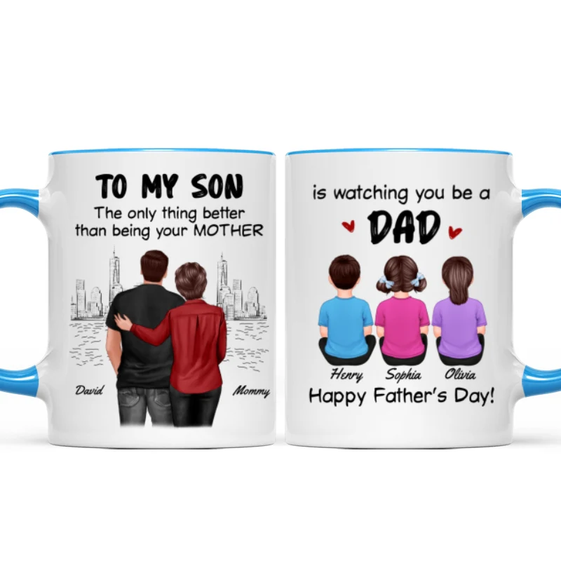 From Mom To Son Watching You Be A Dad Personalized Mug, Father's Day Gift For Son - Image 14