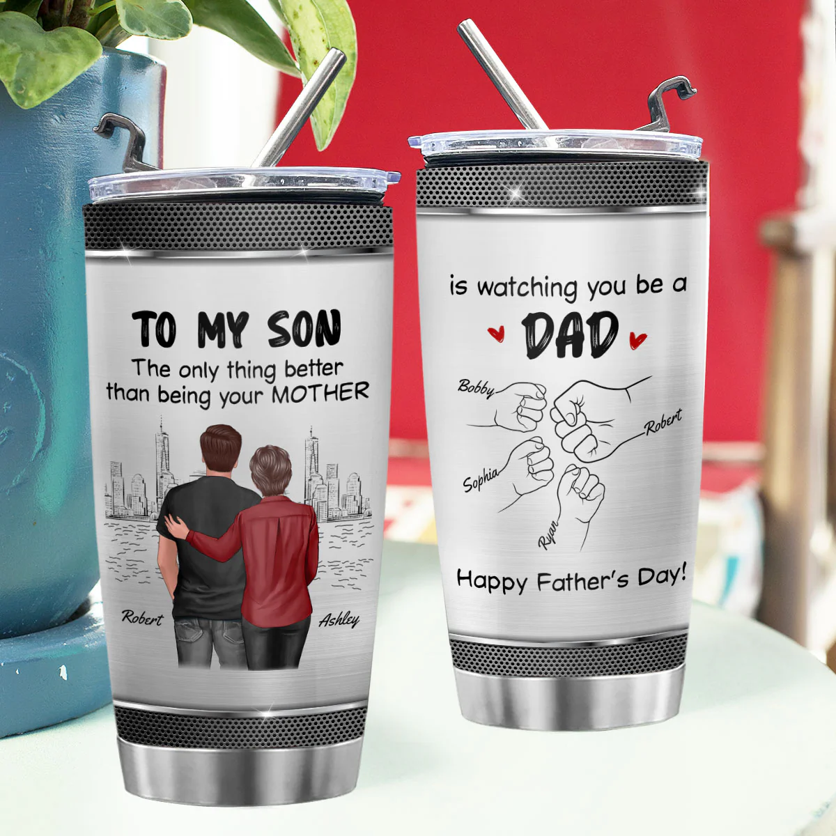 From Mom To Son Watching You Be A Dad Personalized Tumbler, Gift For Son - Image 11