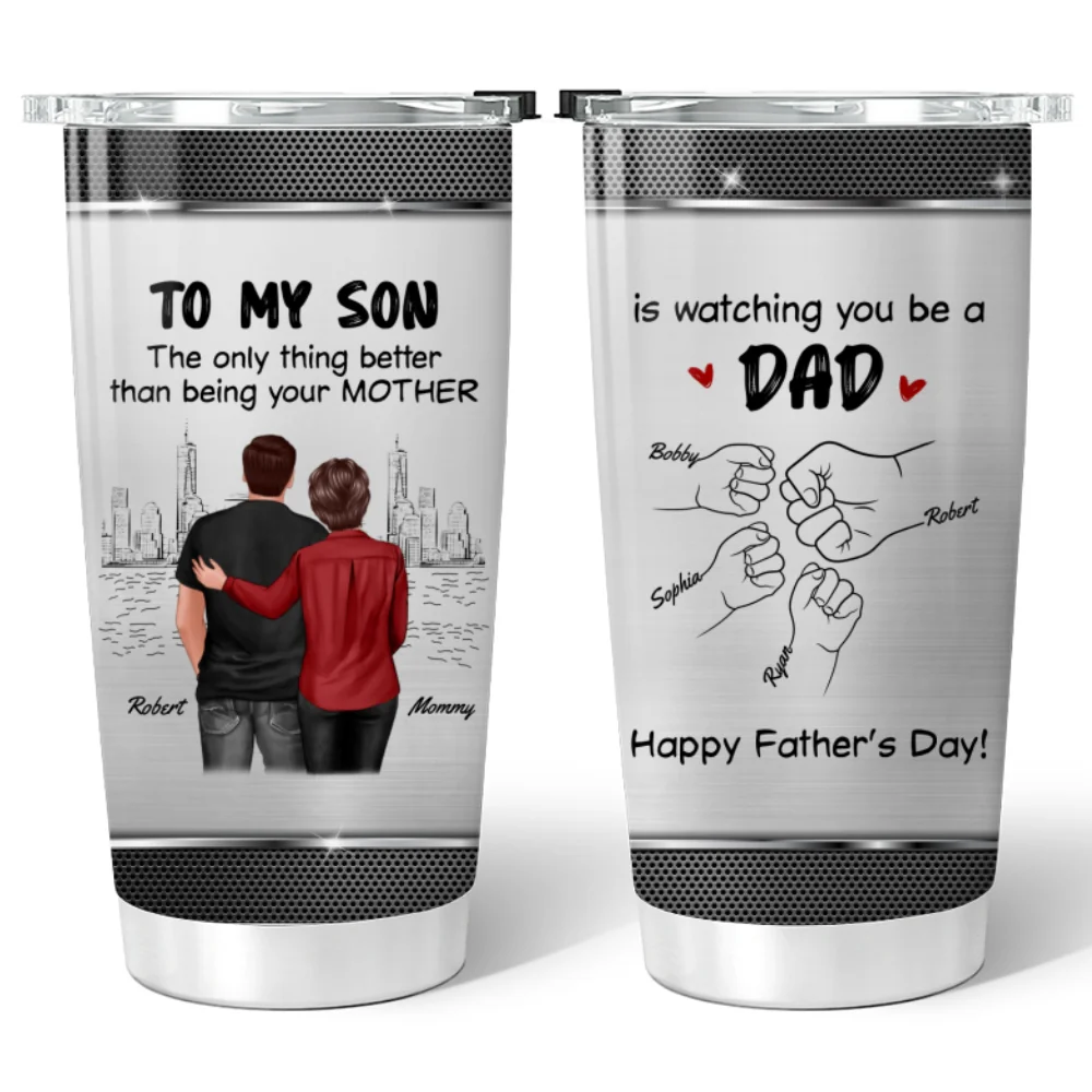 From Mom To Son Watching You Be A Dad Personalized Tumbler, Gift For Son - Image 12