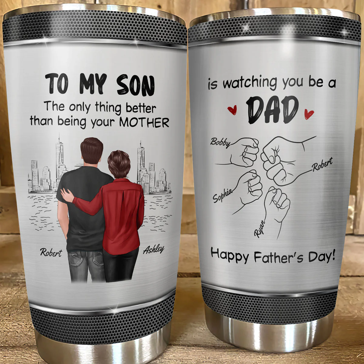 From Mom To Son Watching You Be A Dad Personalized Tumbler, Gift For Son - Image 3