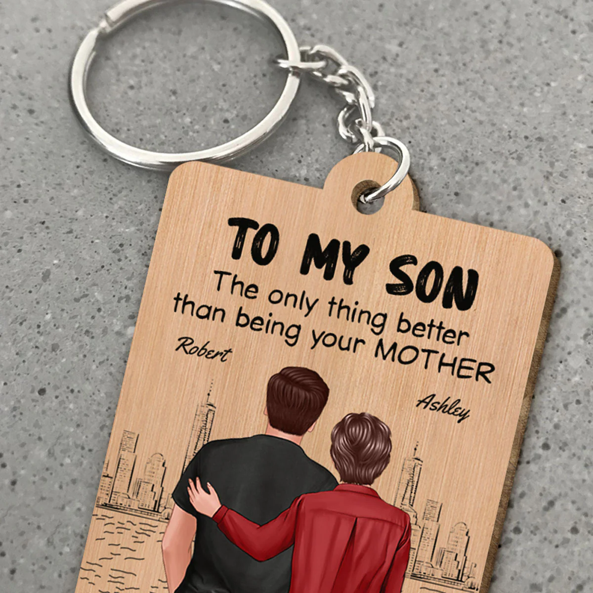 From Mom To Son Watching You Be A Dad Personalized Wooden Keychain, Gift For Son - Image 5