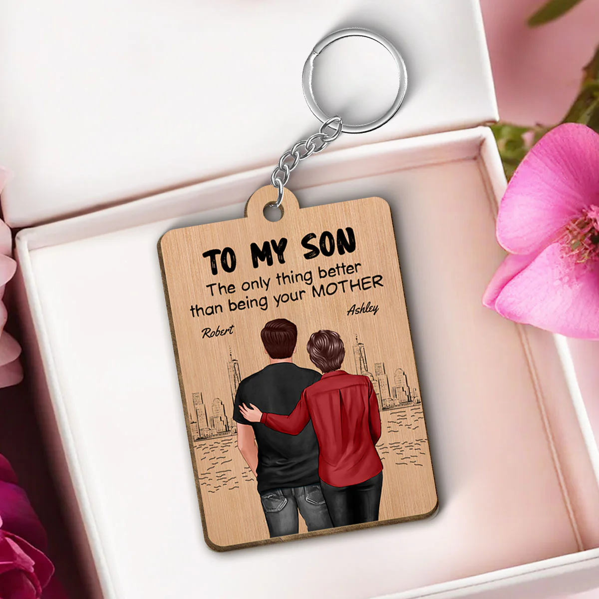 From Mom To Son Watching You Be A Dad Personalized Wooden Keychain, Gift For Son - Image 9