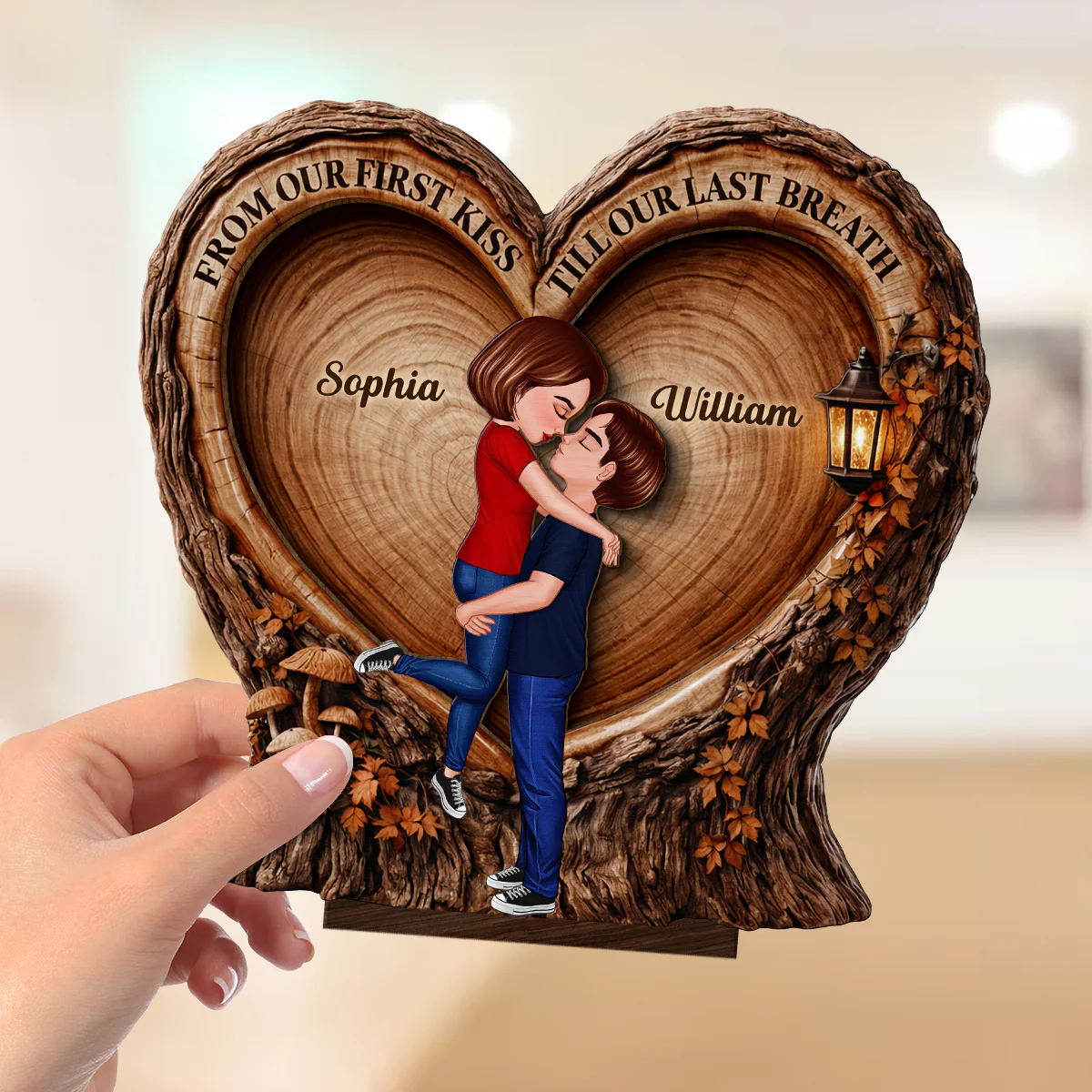 From Our 1st Kiss Till Our Last Breath Kissing Couple - Personalized Wooden Plaque - Heartfelt Rustic Gift for Her, for Him - Image 2