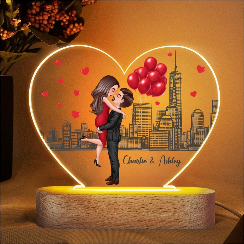 From Our First Kiss Couple Personalized Heart Plaque LED Night Light - Acrylic LED Lamp - Valentine‘s Day Gift For Him, For Her - Image 4