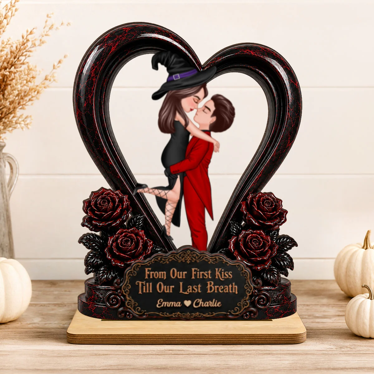 From Our First Kiss Til Our Last Breath Halloween Couple - Personalized 2-Layered Wooden Plaque - Heartfelt Keepsake for Him, for Her - Image 11
