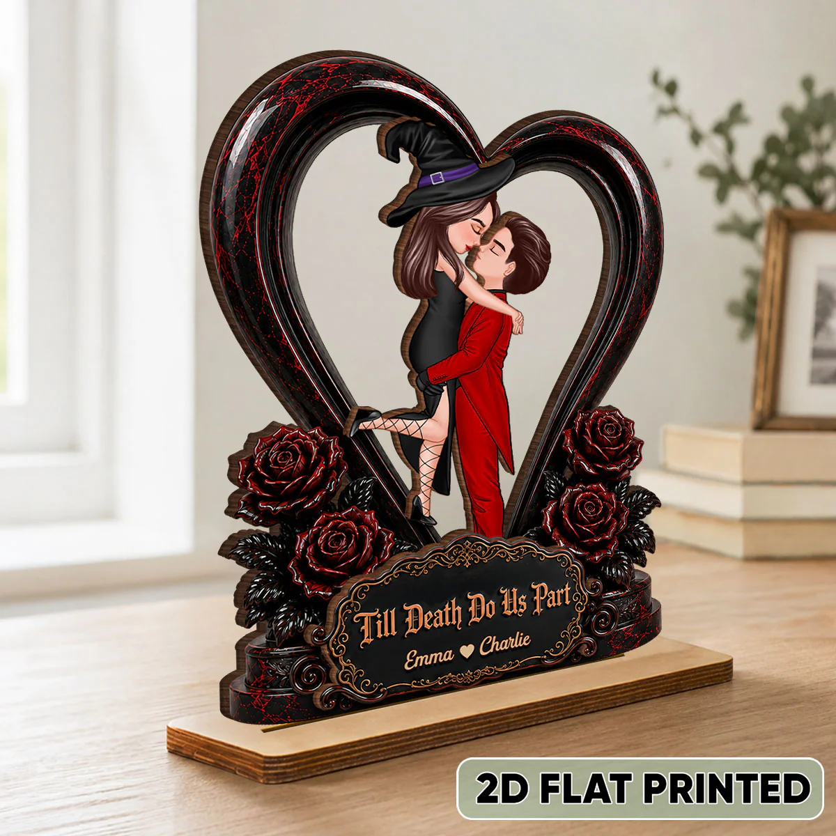 From Our First Kiss Til Our Last Breath Halloween Couple - Personalized 2-Layered Wooden Plaque - Heartfelt Keepsake for Him, for Her - Image 2