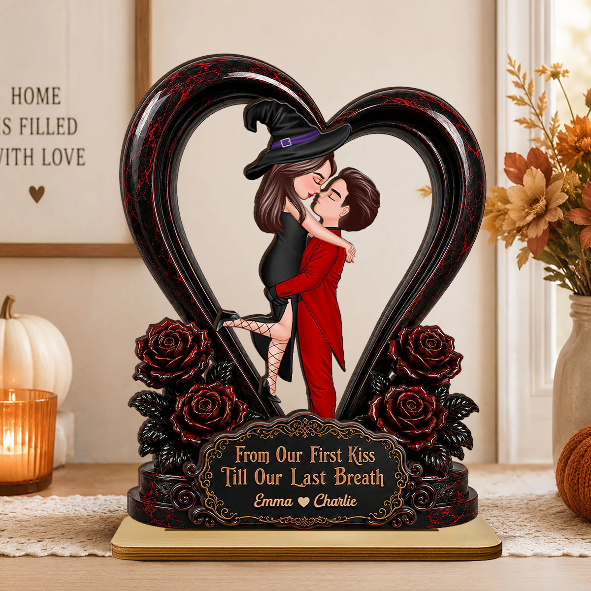 From Our First Kiss Til Our Last Breath Halloween Couple - Personalized 2-Layered Wooden Plaque - Heartfelt Keepsake for Him, for Her - Image 3