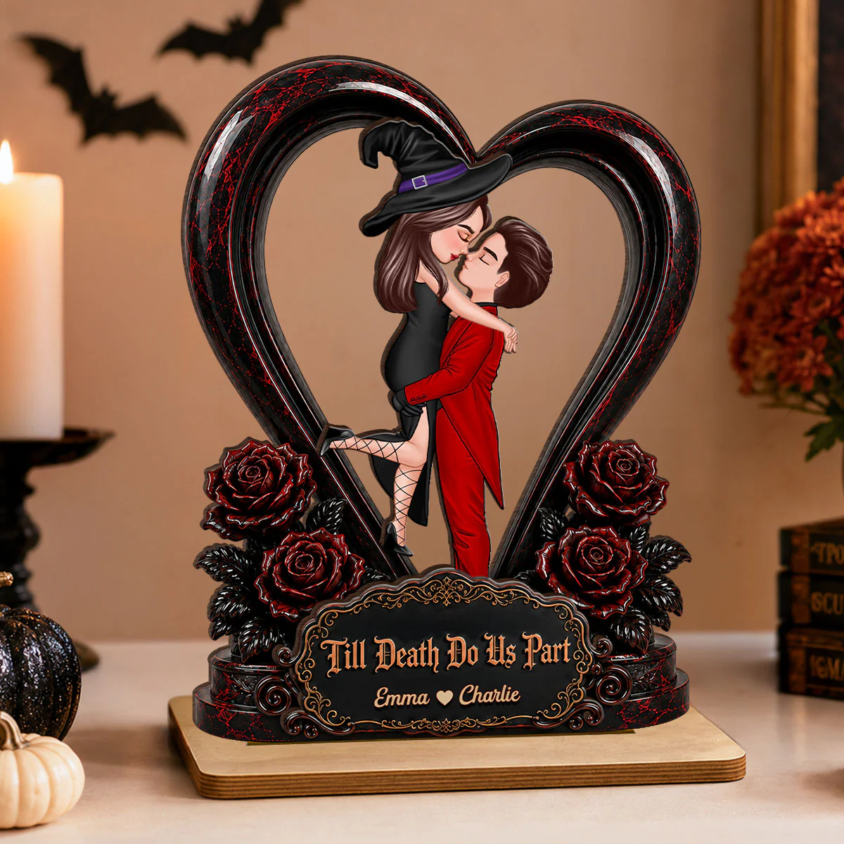 From Our First Kiss Til Our Last Breath Halloween Couple - Personalized 2-Layered Wooden Plaque - Heartfelt Keepsake for Him, for Her - Image 5