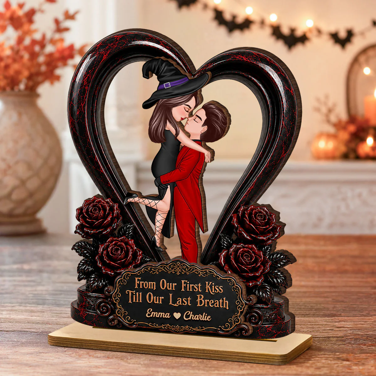 From Our First Kiss Til Our Last Breath Halloween Couple - Personalized 2-Layered Wooden Plaque - Heartfelt Keepsake for Him, for Her - Image 6