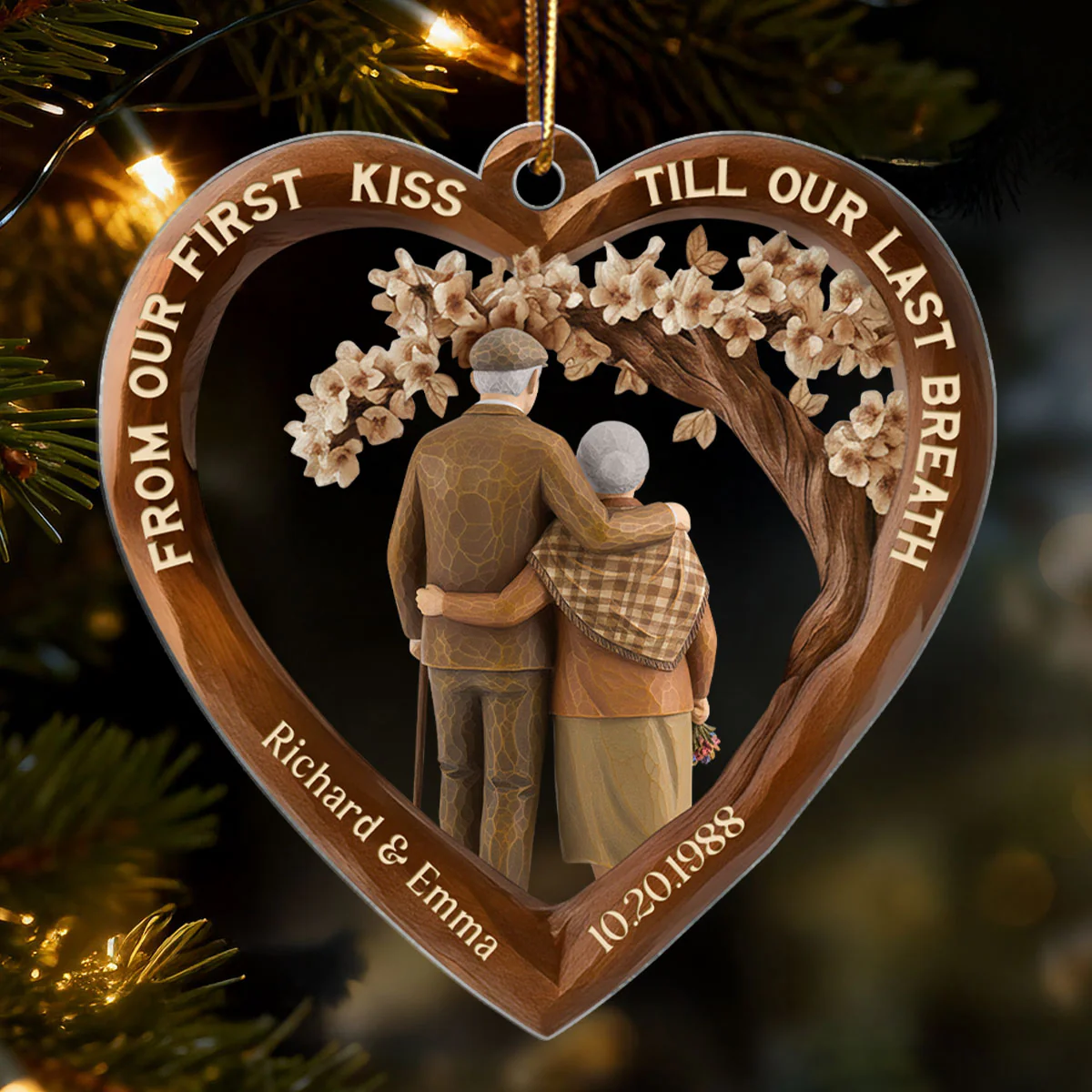 From Our First Kiss Till Our Last Breath Couple 3D Wooden Effect - Personalized Acrylic Ornament - Christmas Gift for Couples - Image 5