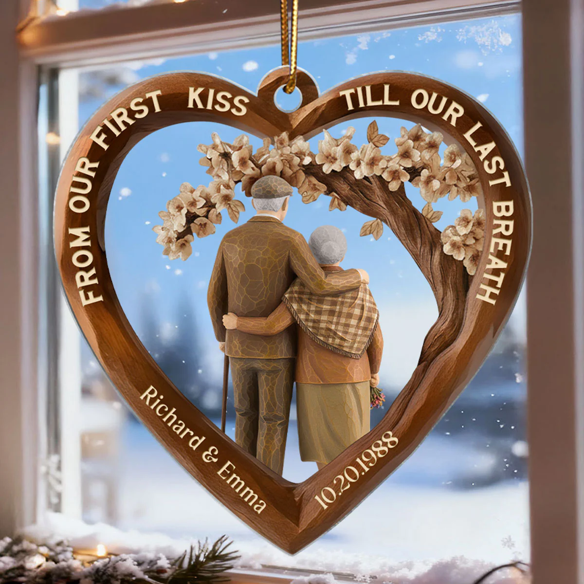 From Our First Kiss Till Our Last Breath Couple 3D Wooden Effect - Personalized Acrylic Ornament - Christmas Gift for Couples - Image 7