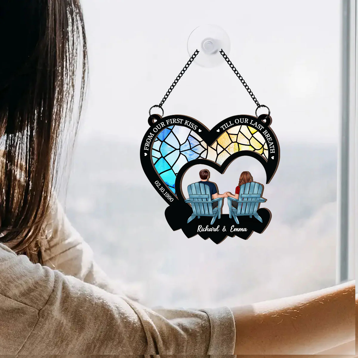 From Our First Kiss Till Our Last Breath, Couple Personalized Window Hanging Ornament - Image 5
