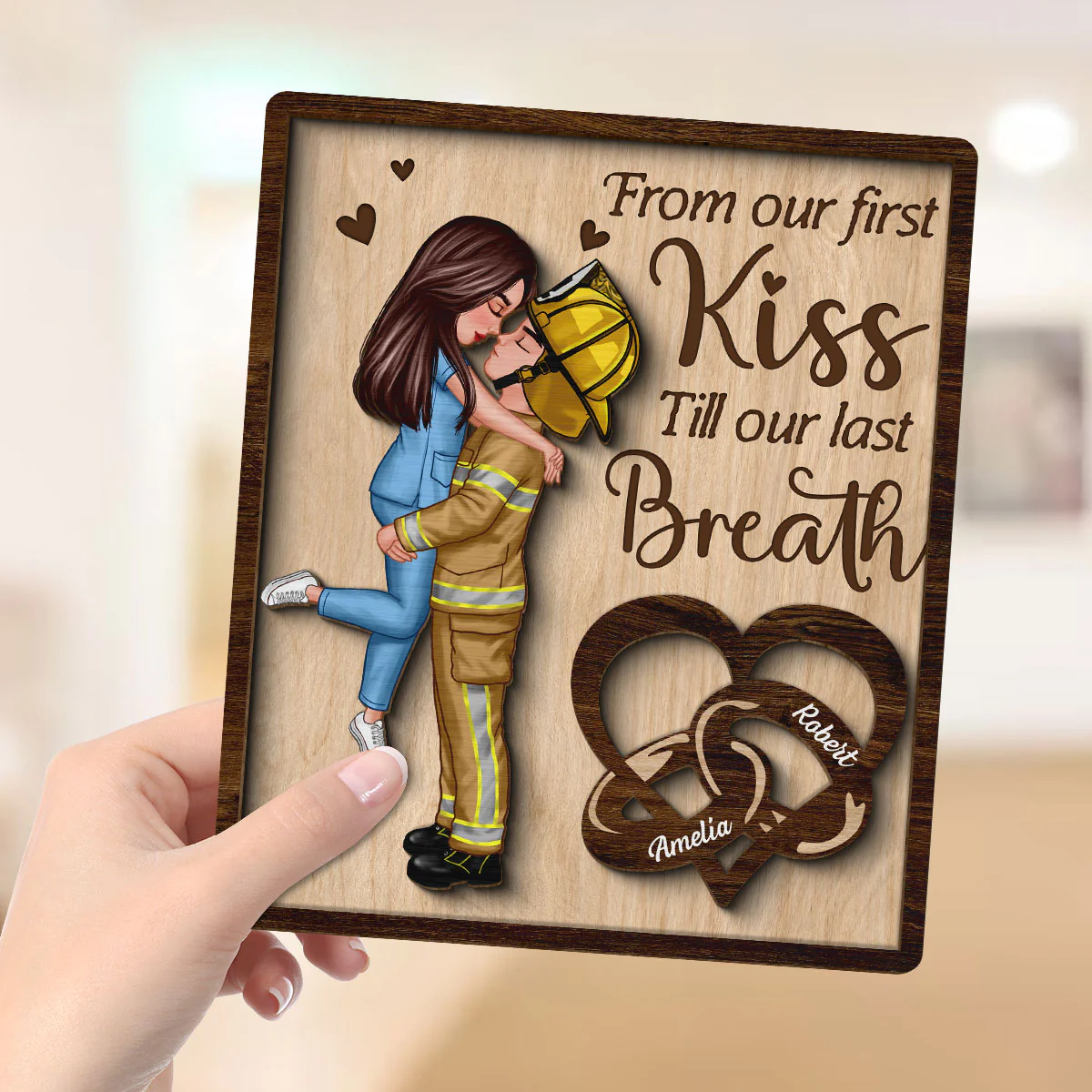 From Our First Kiss Till Our Last Breath Gifts by Occupation Gift For Her Gift For Him Firefighter, Nurse, Police Officer Personalized 2-Layer Wooden Plaque - Image 4