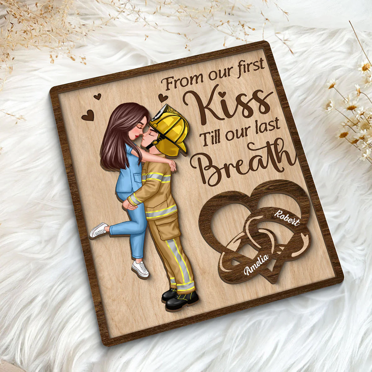 From Our First Kiss Till Our Last Breath Gifts by Occupation Gift For Her Gift For Him Firefighter, Nurse, Police Officer Personalized 2-Layer Wooden Plaque - Image 5