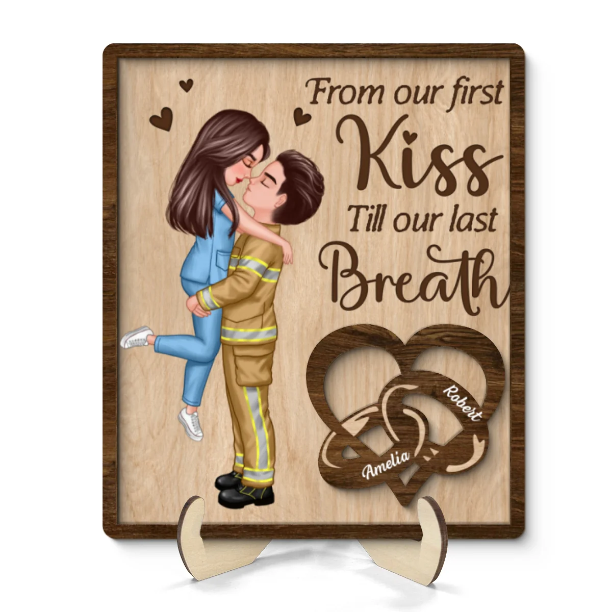 From Our First Kiss Till Our Last Breath Gifts by Occupation Gift For Her Gift For Him Firefighter, Nurse, Police Officer Personalized 2-Layer Wooden Plaque - Image 8
