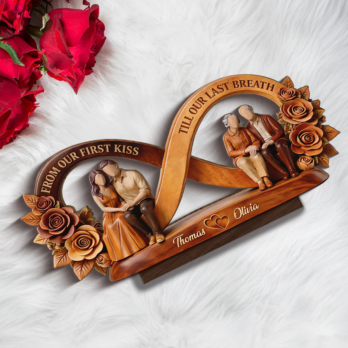 From Our First Kiss Till Our Last Breath Infinity Love - Personalized 2-Layered Wooden Plaque - Heartfelt Gift For Him, Gift For Her - Image 4