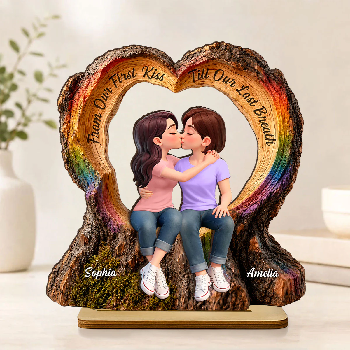 From Our First Kiss Till Our Last Breath LGBT+ Couple - Personalized 2-Layered Wooden Plaque - Gift For Couple, Happy Pride Month - Image 3