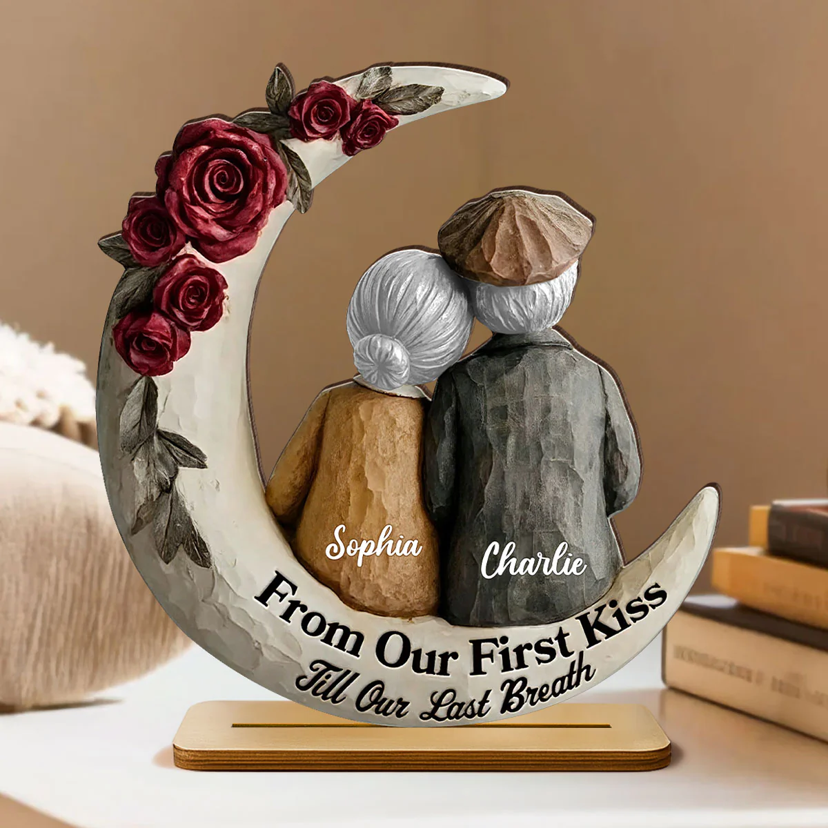 From Our First Kiss Till Our Last Breath Old Couple - Personalized Wooden Plaque - Gift For Him, Gift For Her