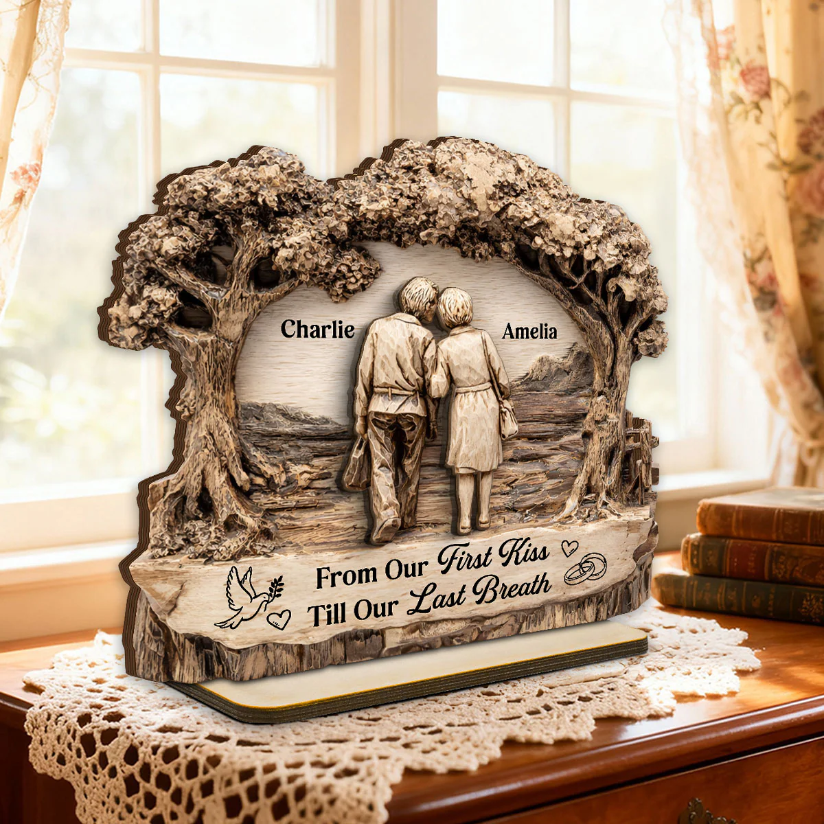 From Our First Kiss Till Our Last Breath - Personalized 2 Layer Standing Wooden Plaque - Gift for Couple - Image 2