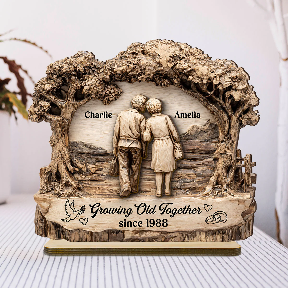 From Our First Kiss Till Our Last Breath - Personalized 2 Layer Standing Wooden Plaque - Gift for Couple - Image 4
