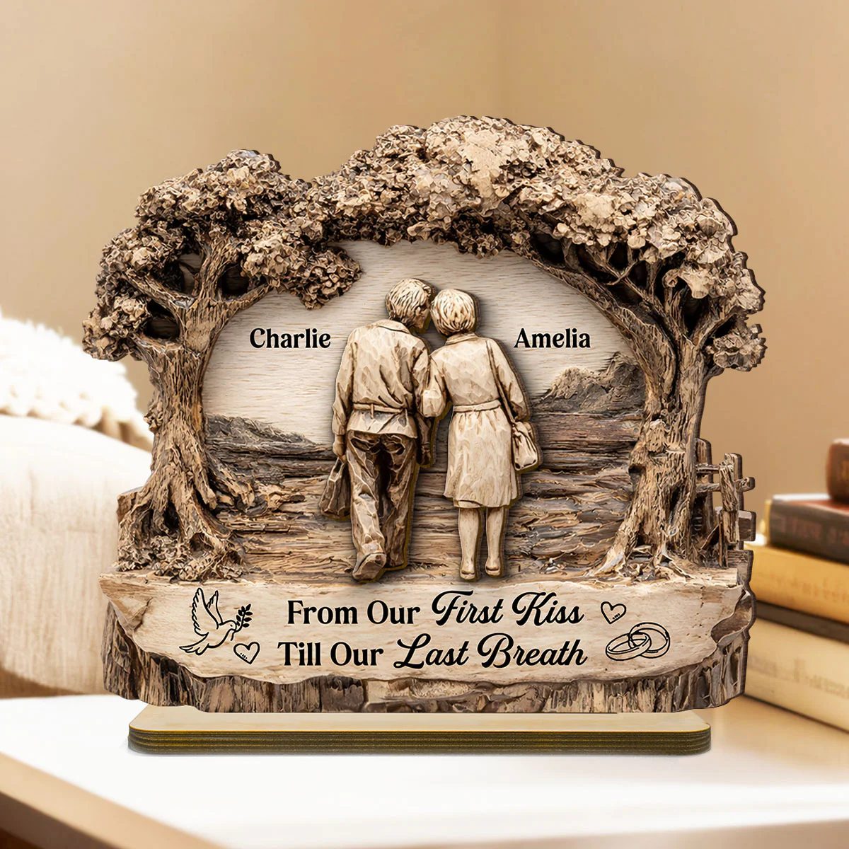 From Our First Kiss Till Our Last Breath - Personalized 2 Layer Standing Wooden Plaque - Gift for Couple - Image 5