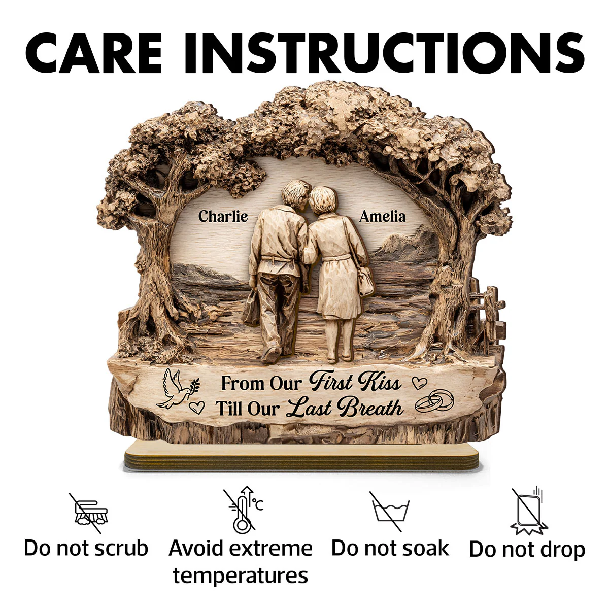 From Our First Kiss Till Our Last Breath - Personalized 2 Layer Standing Wooden Plaque - Gift for Couple - Image 7