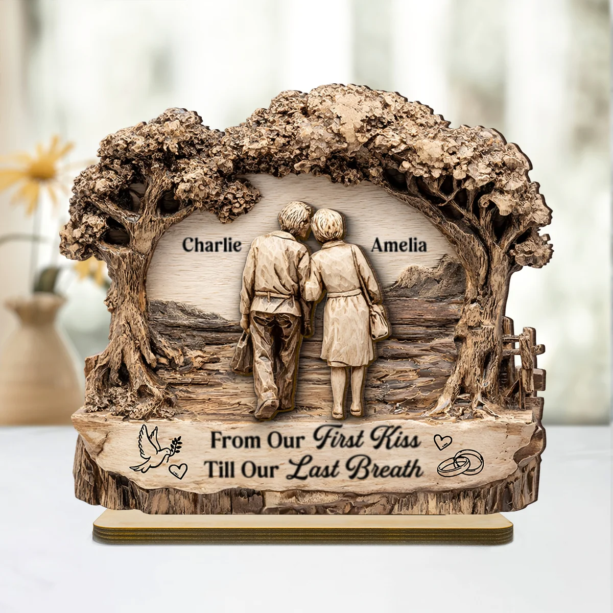 From Our First Kiss Till Our Last Breath - Personalized 2 Layer Standing Wooden Plaque - Gift for Couple - Image 8