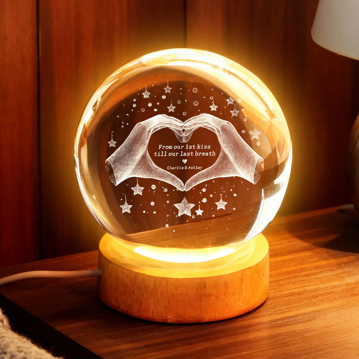 From Our First Kiss Till Our Last Breath - Personalized Crystal Ball Night Light - Heartfelt Anniversary Gift for her, for him - Image 2