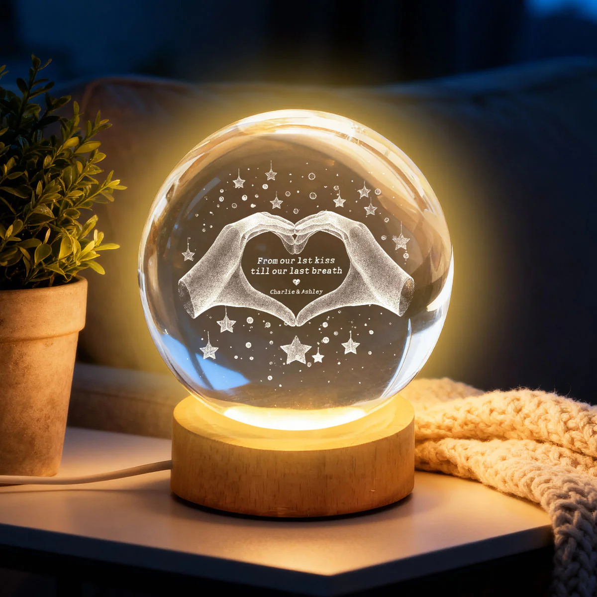 From Our First Kiss Till Our Last Breath - Personalized Crystal Ball Night Light - Heartfelt Anniversary Gift for her, for him - Image 3
