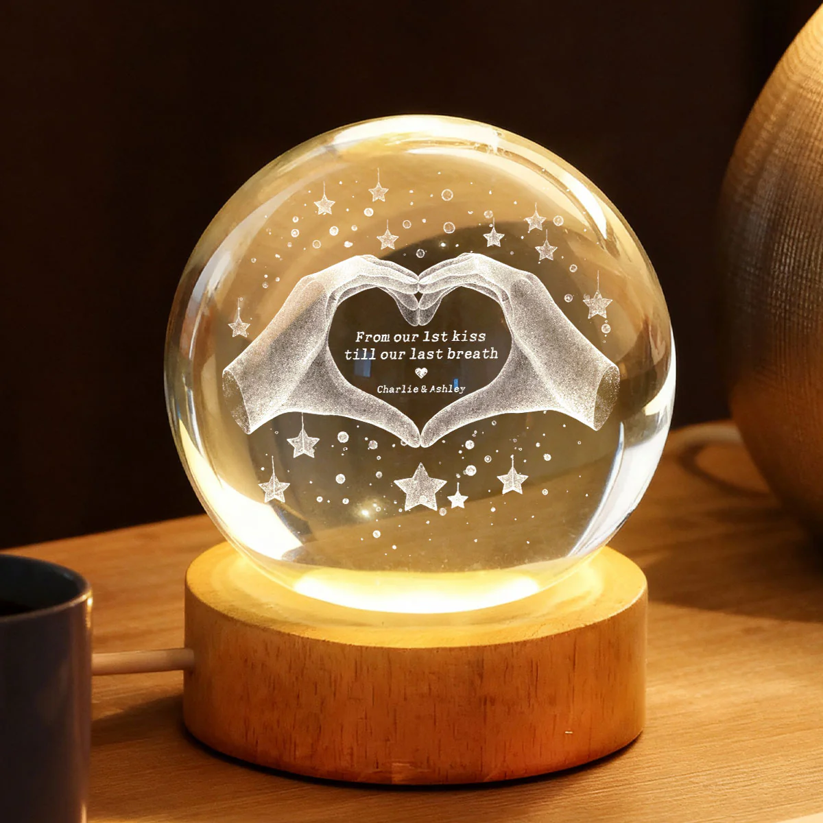 From Our First Kiss Till Our Last Breath - Personalized Crystal Ball Night Light - Heartfelt Anniversary Gift for her, for him - Image 4