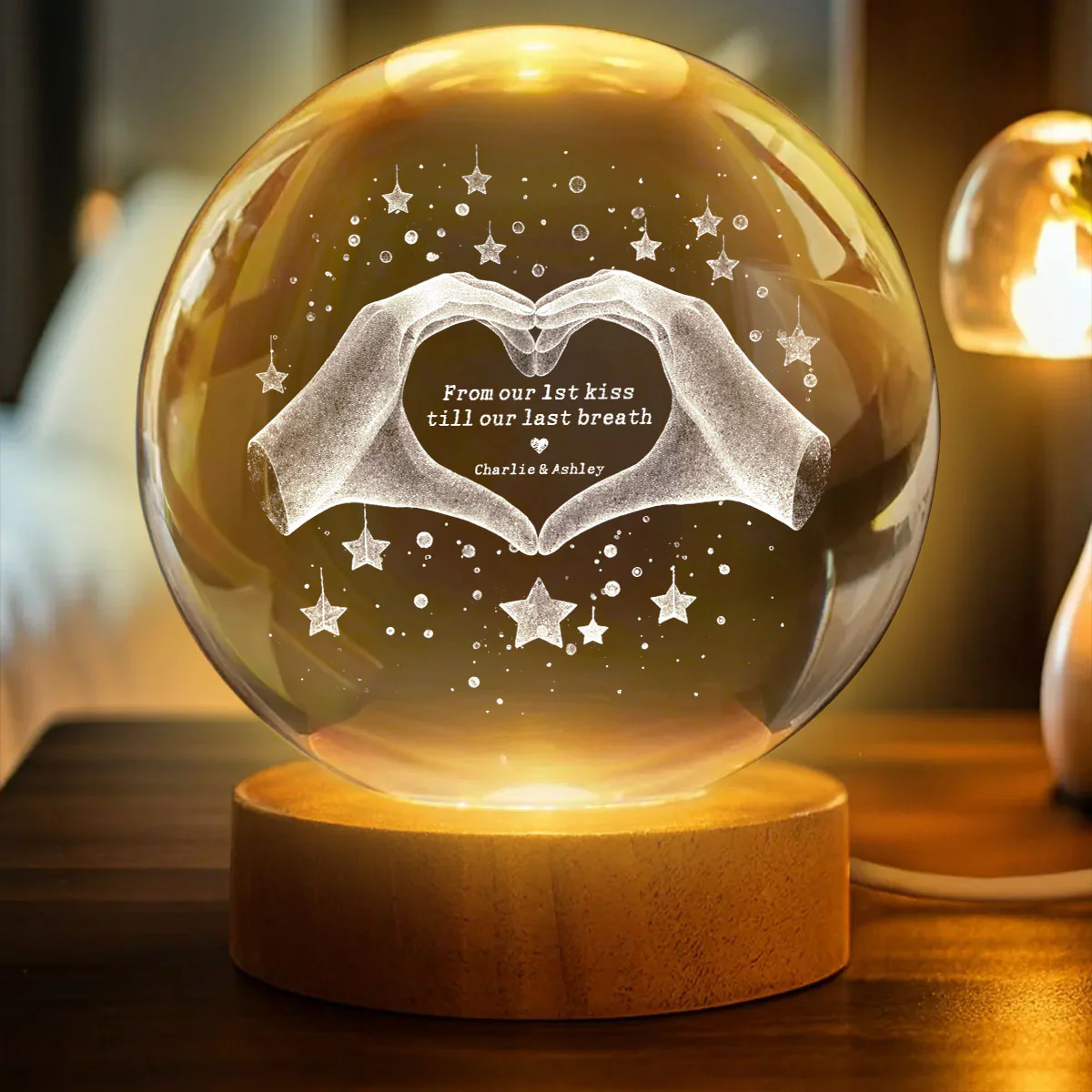 From Our First Kiss Till Our Last Breath - Personalized Crystal Ball Night Light - Heartfelt Anniversary Gift for her, for him - Image 5