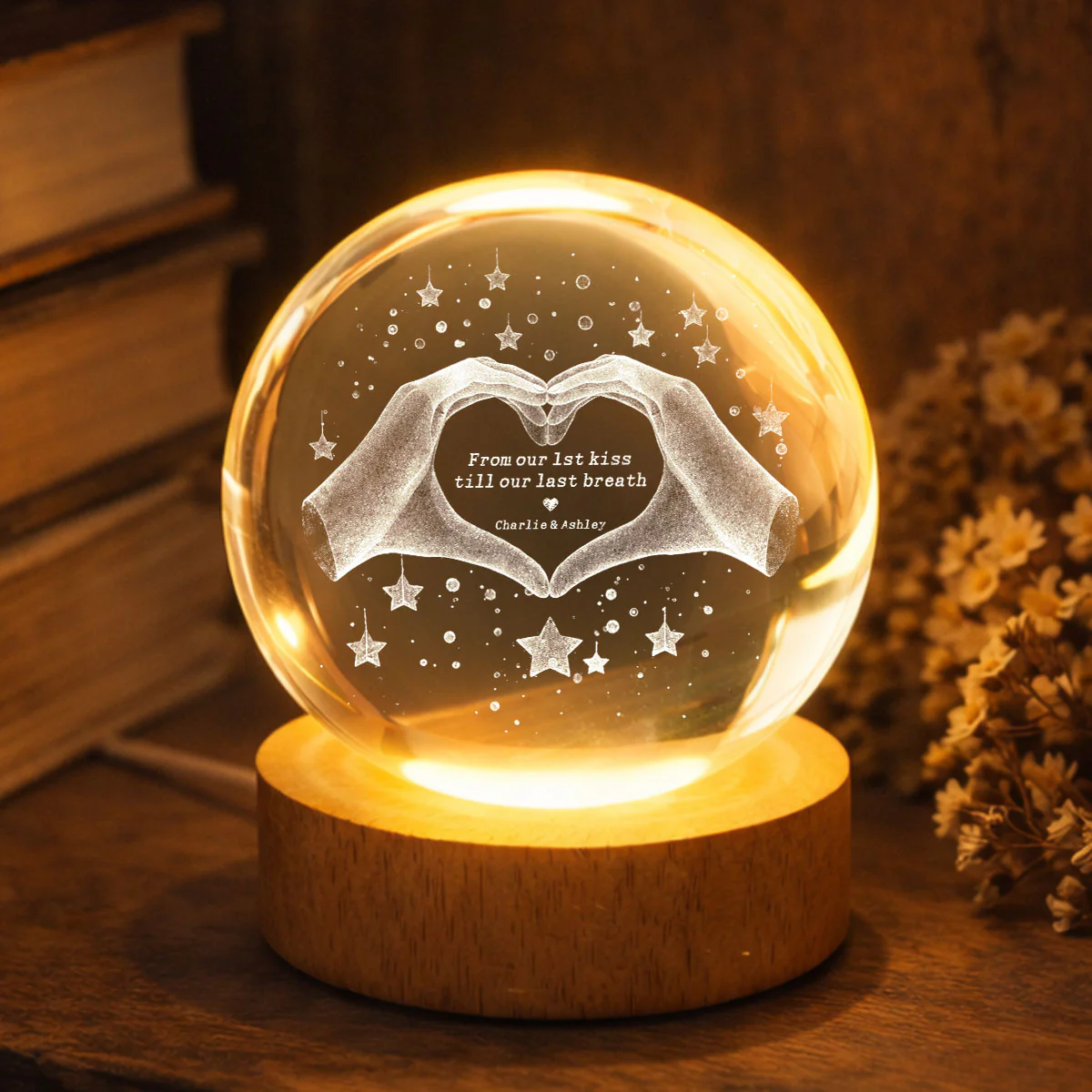 From Our First Kiss Till Our Last Breath - Personalized Crystal Ball Night Light - Heartfelt Anniversary Gift for her, for him - Image 6
