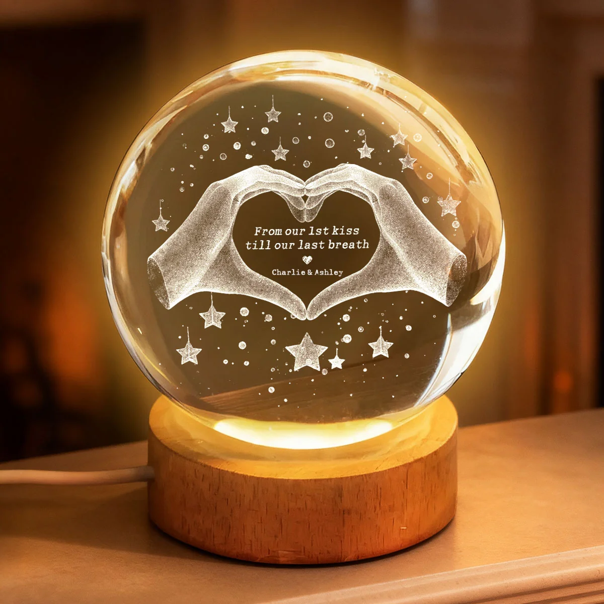 From Our First Kiss Till Our Last Breath - Personalized Crystal Ball Night Light - Heartfelt Anniversary Gift for her, for him - Image 9