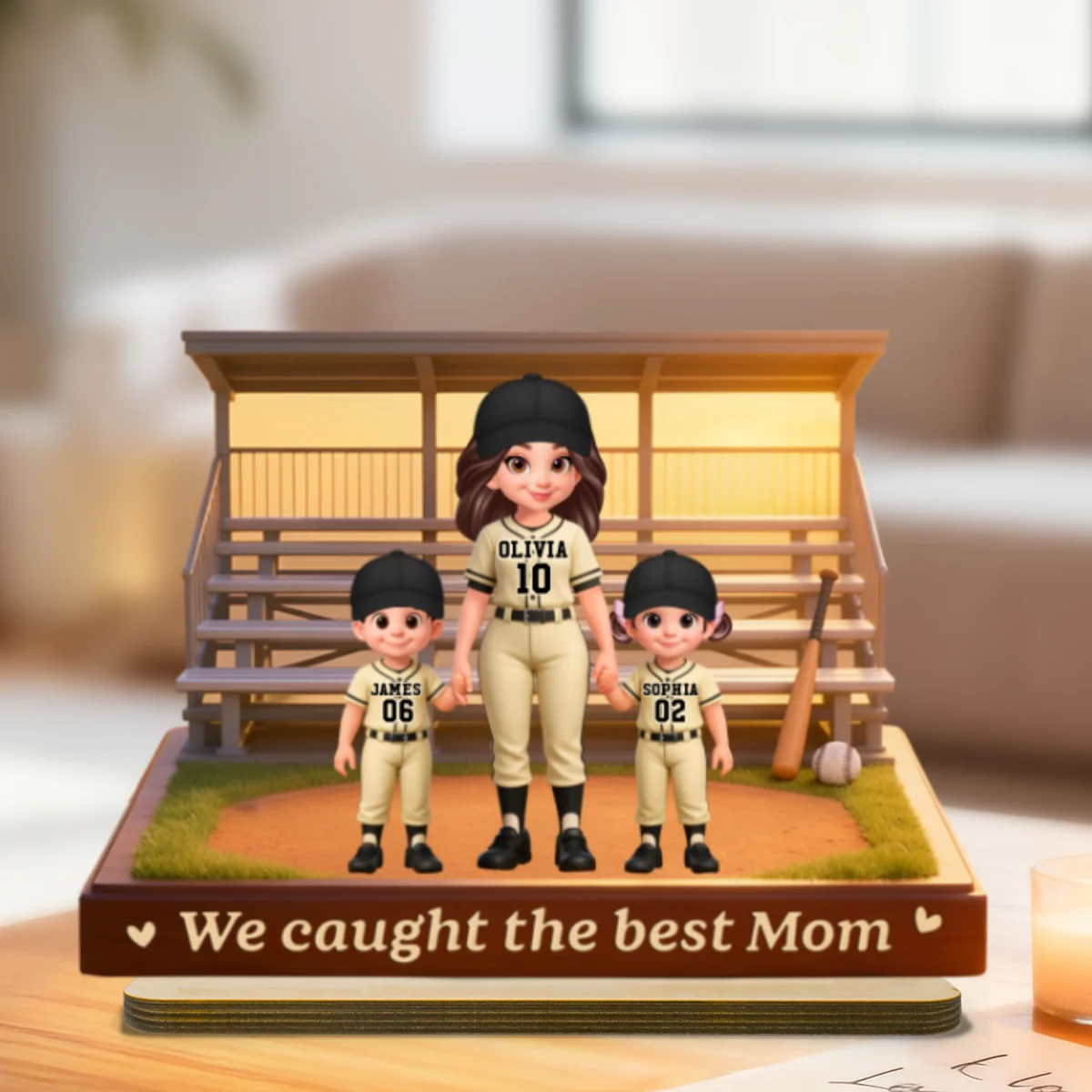 From The Baseball Bleachers With Love We Caught The Best Mom - Personalized 2-Layered Wooden Plaque - Mother's Day Gift For Baseball Mom - Image 10