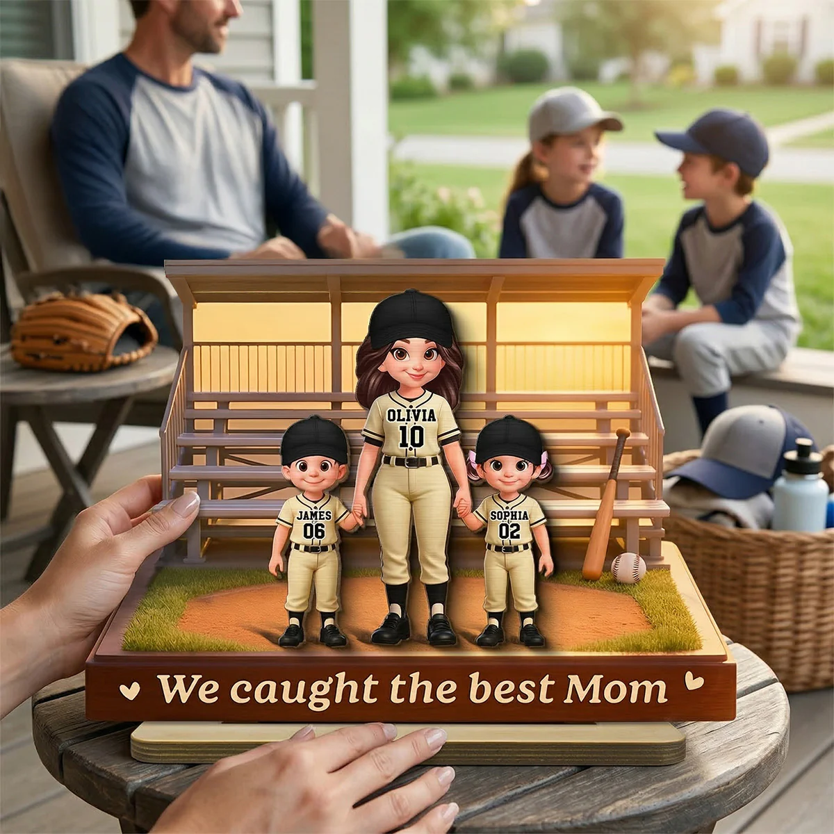 From The Baseball Bleachers With Love We Caught The Best Mom - Personalized 2-Layered Wooden Plaque - Mother's Day Gift For Baseball Mom - Image 2