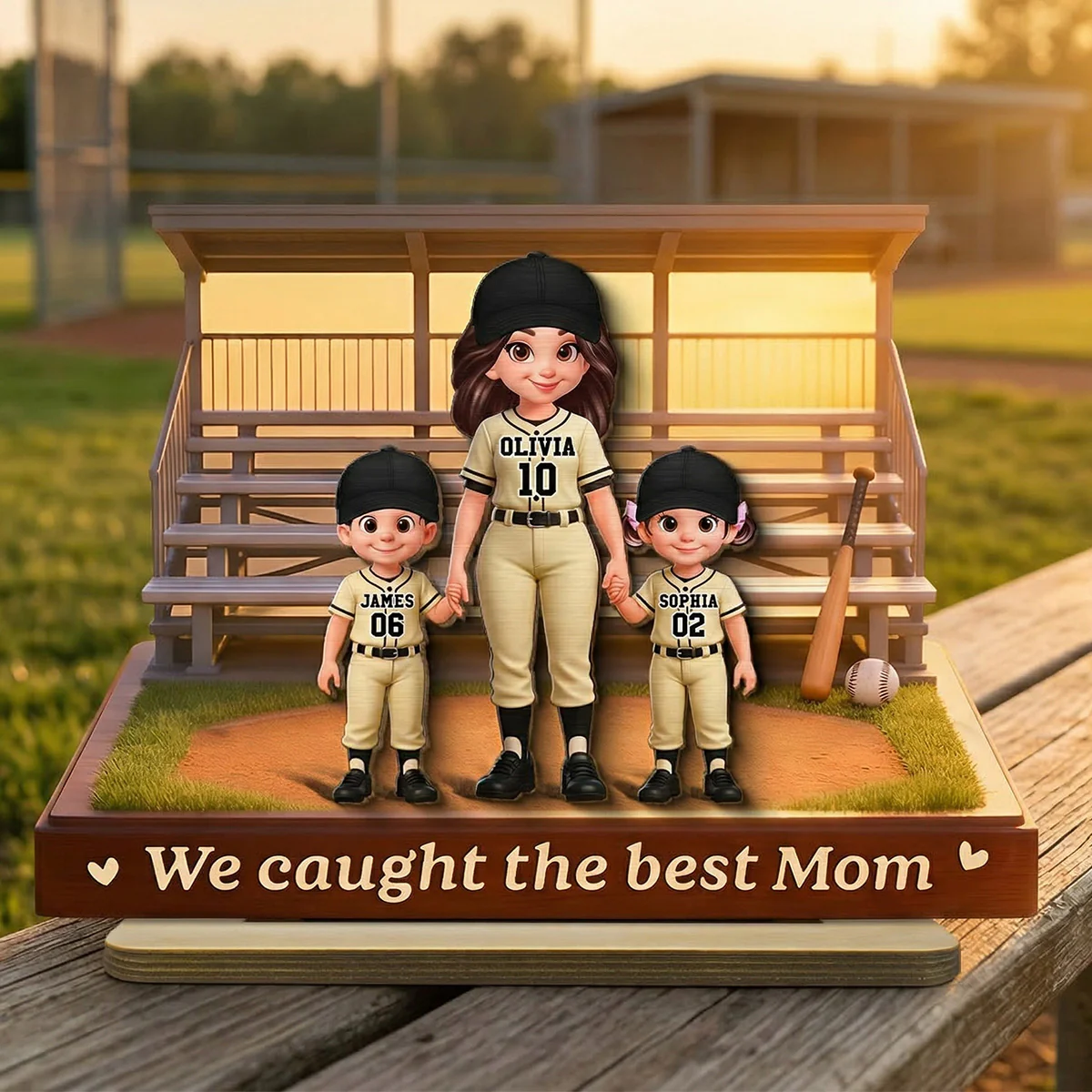 From The Baseball Bleachers With Love We Caught The Best Mom - Personalized 2-Layered Wooden Plaque - Mother's Day Gift For Baseball Mom - Image 3