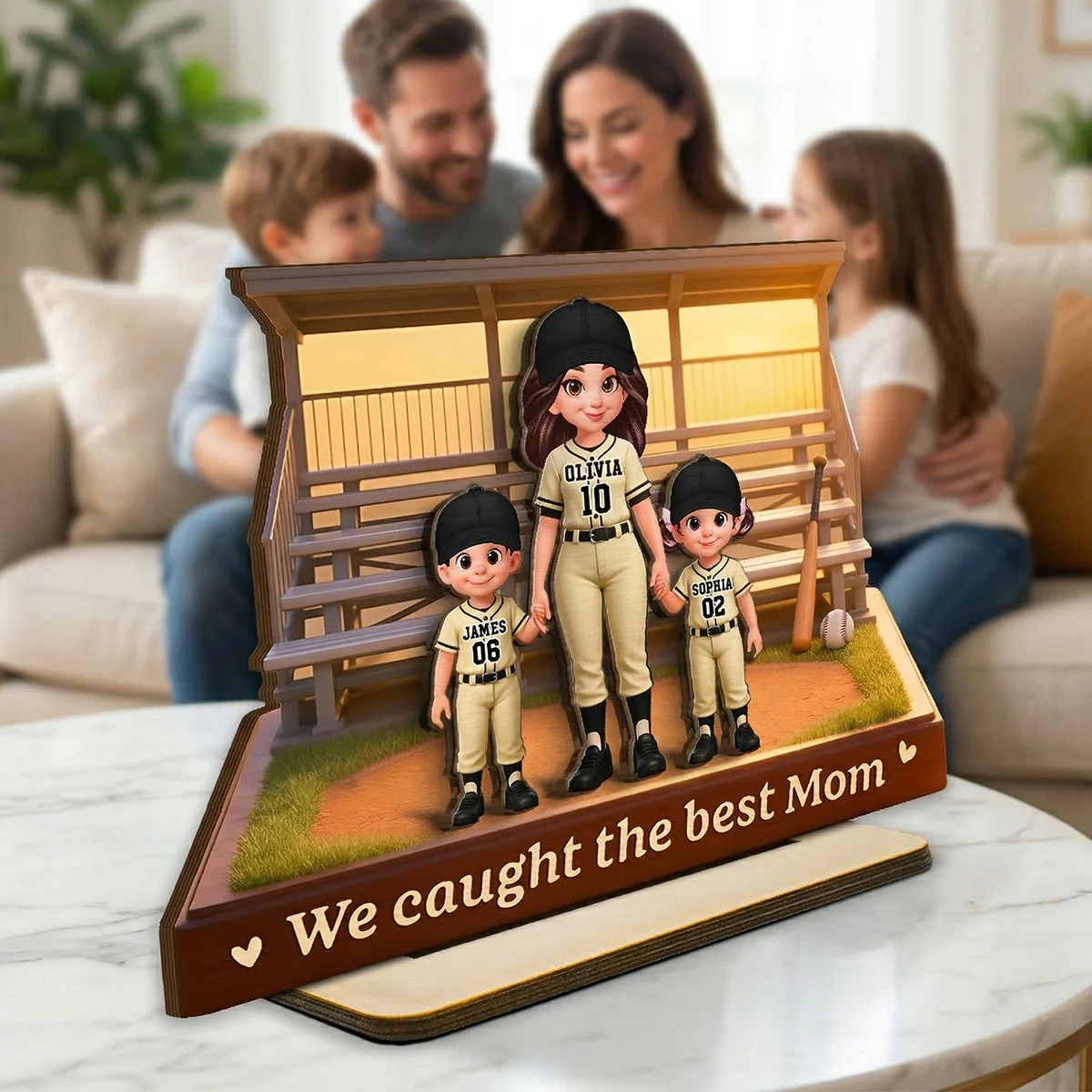 From The Baseball Bleachers With Love We Caught The Best Mom - Personalized 2-Layered Wooden Plaque - Mother's Day Gift For Baseball Mom - Image 4