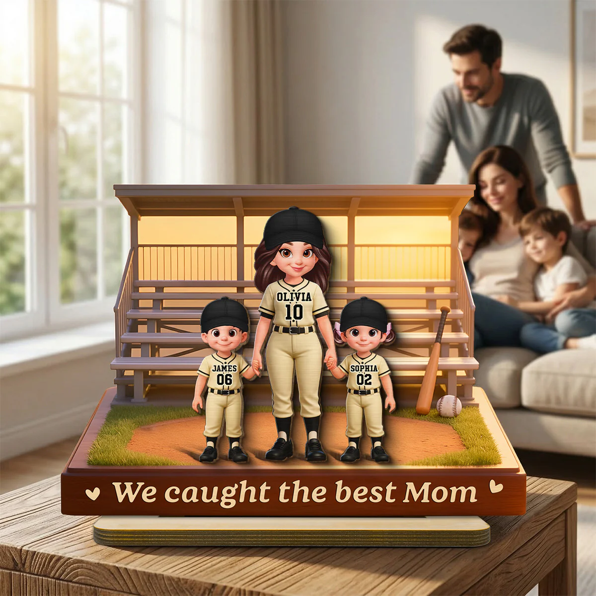 From The Baseball Bleachers With Love We Caught The Best Mom - Personalized 2-Layered Wooden Plaque - Mother's Day Gift For Baseball Mom - Image 5