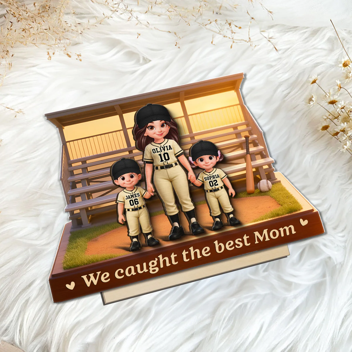 From The Baseball Bleachers With Love We Caught The Best Mom - Personalized 2-Layered Wooden Plaque - Mother's Day Gift For Baseball Mom - Image 7