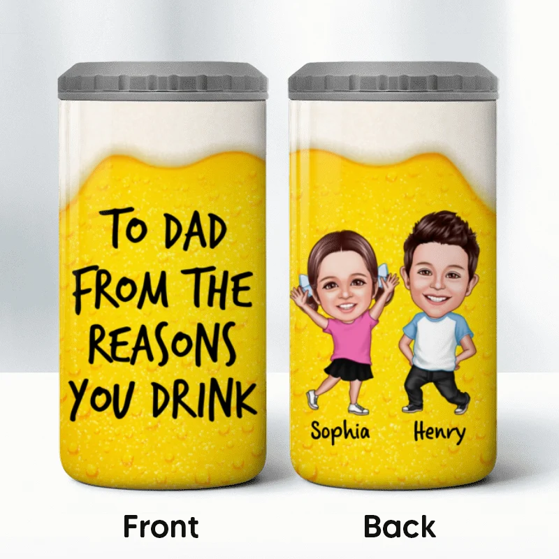 From The Reasons You Drinks Caricature Kids Personalized 4 In 1 Can Cooler - Image 9