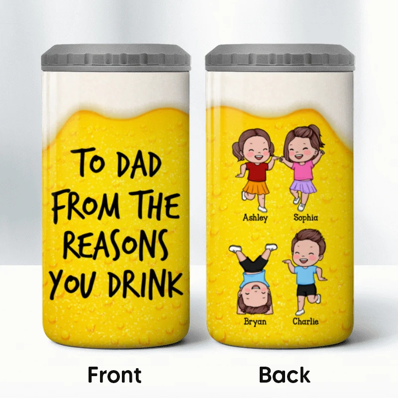 From The Reasons You Drinks Naughty Kids Personalized 4 In 1 Can Cooler, Unique Father's Day Gift for Dad, Gift for Husband - Image 10