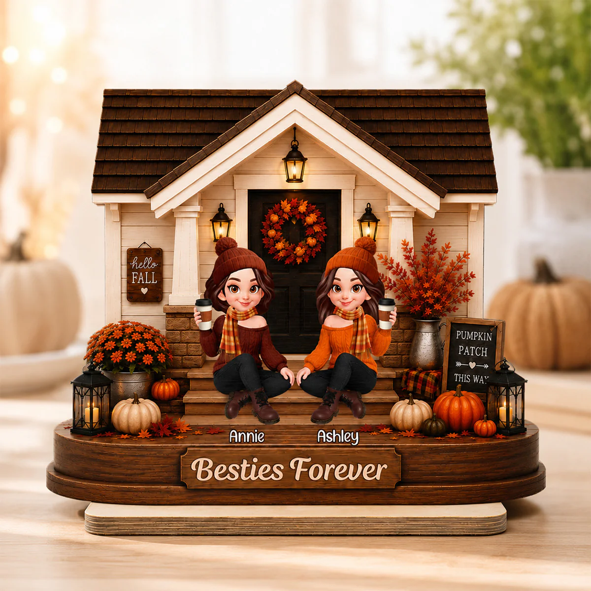 Front Porch Besties Sisters Fall Season 2D Flat - Personalized Wooden Plaque - Image 2