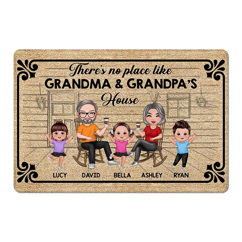 Front Porch There‘s No Place Like Grandma Grandpa House Personalized Doormat