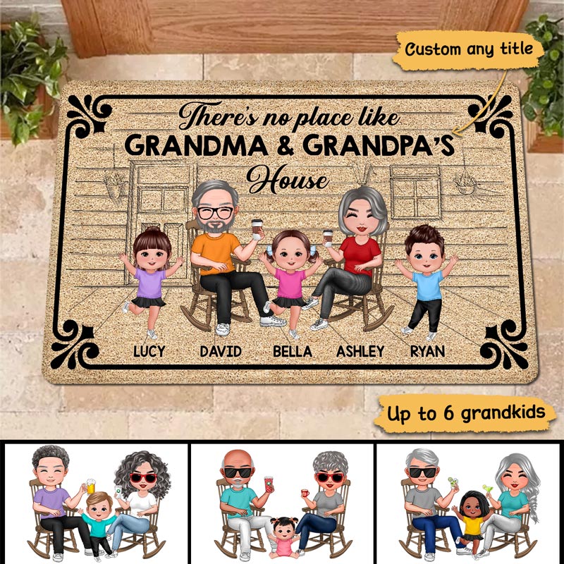 Front Porch There‘s No Place Like Grandma Grandpa House Personalized Doormat - Image 2