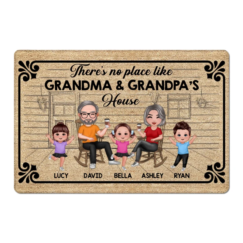 Front Porch There‘s No Place Like Grandma Grandpa House Personalized Doormat - Image 4