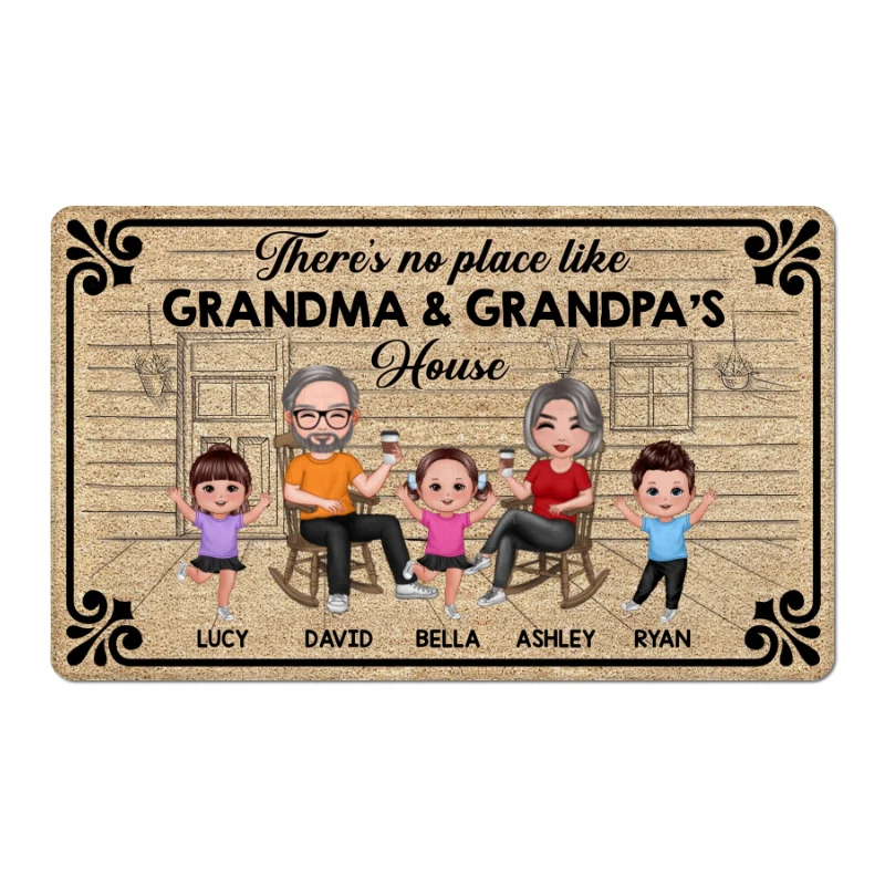 Front Porch There‘s No Place Like Grandma Grandpa House Personalized Doormat - Image 5