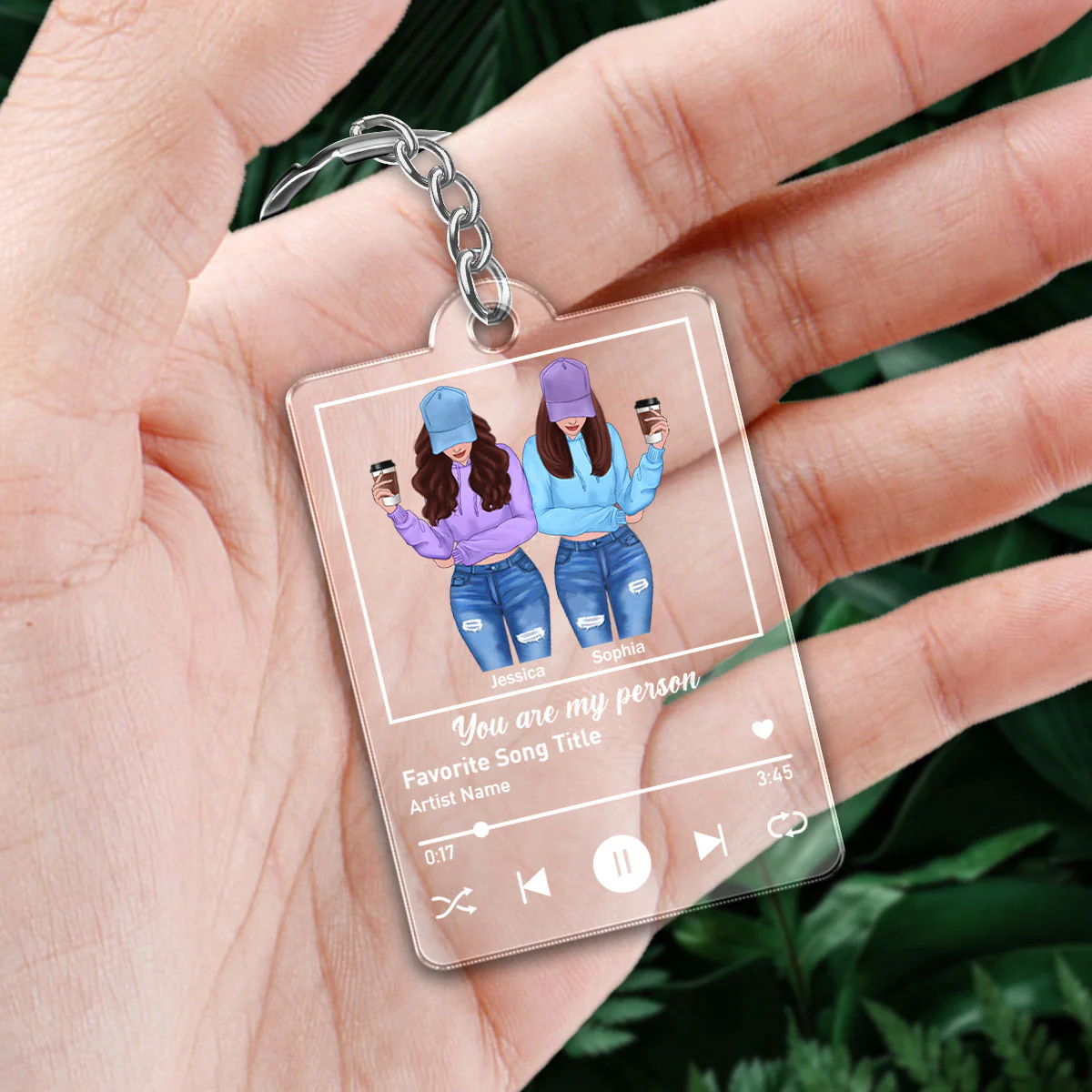 Front View Besties Favorite Song Personalized Acrylic Keychain - Image 2