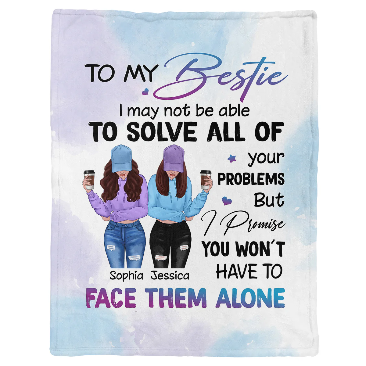 Front View Besties To My Bestie Gift For Best Friends Personalized Fleece Blanket