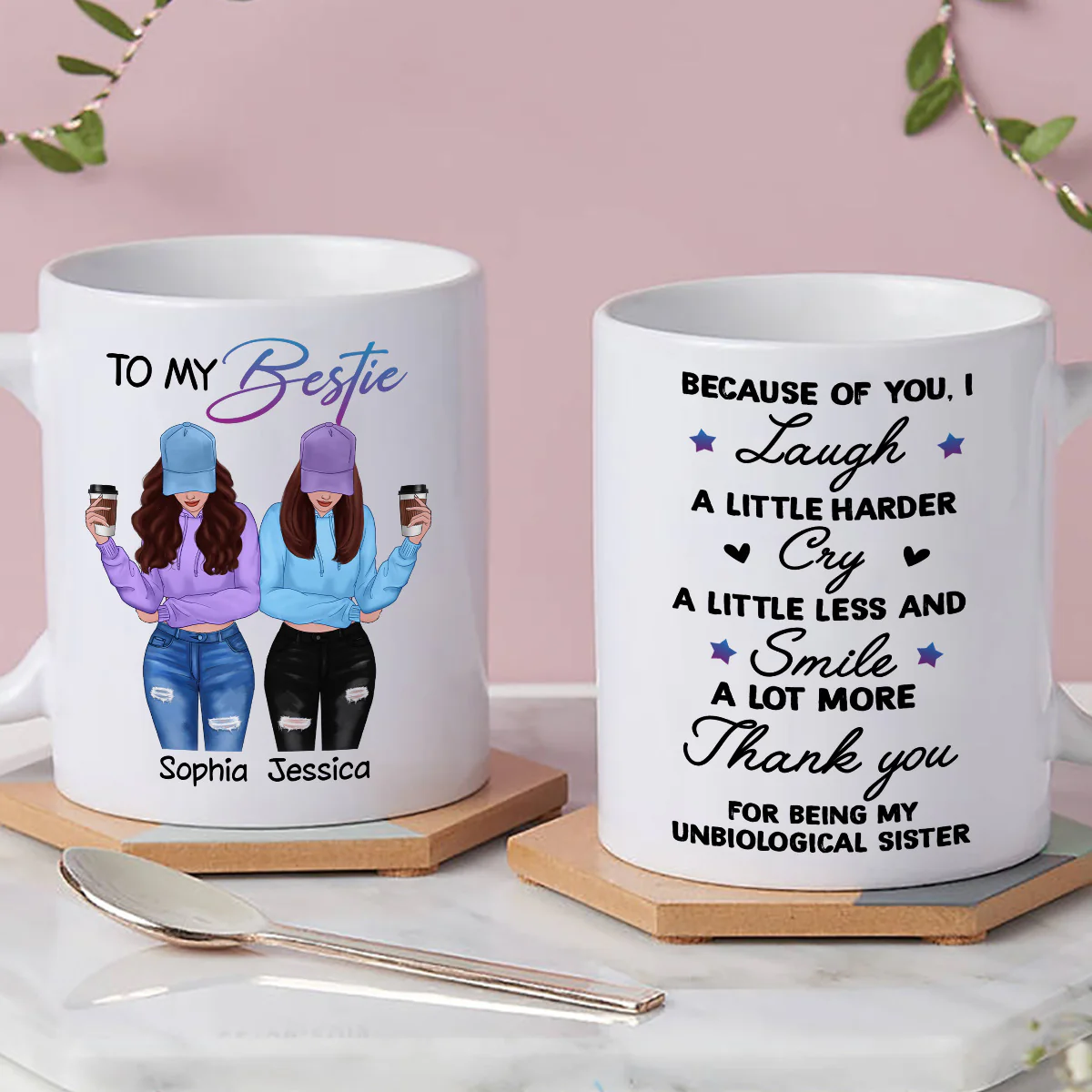 Front View Besties To My Bestie Gift For Best Friends Personalized Mug - Image 2